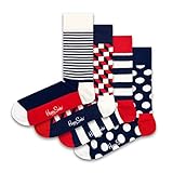 Happy Socks 4-Pack Stripe Gift Box, farbenfrohe und fröhliche, Socken für Männer und Frauen, Blau-Rot-Weiß (36-40)
