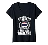 Damen Thailand Urlaub Thailändische Flagge Pattaya T-Shirt mit V