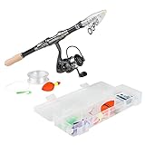 Angelset für Einsteiger komplett - Teleskop Angel Angelrute 240cm aus Carbon mit Tasche und Angelzubehör Fishing R