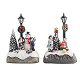 Huachaoxiang 2× Village Sets Weihnachtsszene Schneemänner Beleuchtete Ornamente Für Dekorationsgeschenk,G