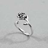 SHENSHI Ringe,Verstellbare Ringe, Retro Rose 925 Sterling Silber Literarisches Temperament Kreative Persönlichkeit Mode Temperament Süße Ringe Für Frauen, Silber, Einheitsgröß