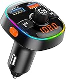 Goigrn Bluetooth FM Transmitter QC3.0 Auto Ladegerät, Bluetooth Auto Adapter Radio Transmitter [mit 7 Farbiges Umgebungslicht], Unterstützt TF Karte/USB-Stick, Kabellose KFZ Freisprechanlag