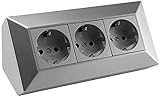 ChiliTec Steckdosenblock 3-fach Eck-Steckdose 230V / 16A Aufbau Unterbau Steckdosenleiste Küche Werkstatt Silber G