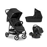 Hauck 3 in 1 Kombi Kinderwagen Rapid 4 Trio Set/ab Geburt/Belastbar bis 25 kg/Baby Wanne mit Matratze/Reise System mit Autositz/Kompakt Faltbar/Höhenverstellbar/Liegeposition/Schwarz, normal, 149928