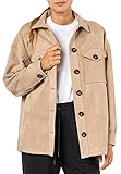 Stitch & Soul Damen Hemdjacke in Velourslederoptik beige M