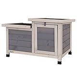 lionto Kaninchenstall Kleintierhaus Nagerhaus Kleintierstall aus Holz Grau 70x43x45