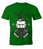 MoonWorks Herren T-Shirt - Beard The Amazing Muscle Mustache Bart Barber Shop Barbier Hipster Bartträger grün XS