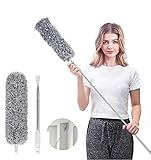 AIRLIWELL Dehnbarer Staubwedel Duster mit Edelstahl Teleskop Stange, Mikrofasern Staubwischer Staubbesen mit Verbiegbare Eckbesen, Entfernt Mühelos Staub und Spinnweben, Extra lang 78-245