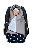 ULLENBOOM ® Einschlagdecke Babyschale Blau Hellblau Grau (Made in EU) - Babydecke für Autositz (z.B. Maxi Cosi ®), Babywanne oder Kinderwagen, ideale Decke für Babys (0 bis 9 Monate)