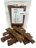 ROQSY Natur-Dörrfleisch 100% Schaf Trockenfleisch für Hunde 100g Kauartikel auch für Welpen getreidefrei Jerky Kaufleisch Hundesnack Kaustreifen Leckerlies Kaustangen schonend getrock