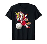 Lustiger Dabbing Einhorn Dänemark Volleyball Dänische Flagge T-S