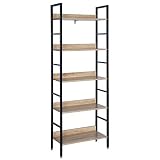 WOLTU RGB9303she Standregal Hochregal Bücherregal Metallregal Schuhregal Badregal Blumentreppe aus Holz und Stahl, mit 5 Ablagen, ca. 60 x 27,5 x 160 cm, Schwarz + Hell E