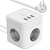 Verbesserte USB Steckdosenleiste Cube, Würfel Mehrfachsteckdose mit 3 USB-Anschluss & 3 Fach Steckdosen,Steckdosenadapter mit Schalter mit 1,8 m Kabel fur Büro, Zuhause, G