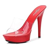 Bossoshe Damen Candy Color Sandalen, Damen wasserdichte Plateau Stilettos Sandalen, 5.1IN Heels Hausschuhe für Hochzeit Weihnachten-rot_41