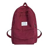 Hoce Corduroy Rucksack Geldbörse Rucksack Daypack mit Anti-Diebstahl Rückentasche für Frauen Mädchen, claret, Einheitsgröß