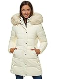 OZONEE Damen Winterjacke Jacke Parka Farbvarianten Warm Winterparka Funktionsparka Wintermantel Lange Regenjacke Kunstfell Gefüttert Outdoor Puffer Jacket Gepolstert O/M202/10 Ecru L