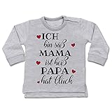 Shirtracer Statement Sprüche Baby - Ich Bin süß - Mama ist heiß - Papa hat Glück - Herzen - schwarz - 12/18 Monate - Grau meliert - BZ31_Baby_Pullover - BZ31 - Baby