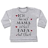 Shirtracer Statement Sprüche Baby - Ich Bin süß - Mama ist heiß - Papa hat Glück - Herzen - schwarz - 12/18 Monate - Grau meliert - BZ31_Baby_Pullover - BZ31 - Baby