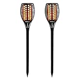 TEQStone Solarleuchte Garten, Solar Fackel Solarlampen für Außen Gartenfackeln Solar LED Solarlampe, Realistischer Flammeneffekt, IP65 Wasserdicht (2 Stück)