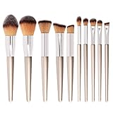 Beauty Tools Make-up-Pinsel-Set, kegelförmig, champagnerfarben, Holzgriff, 10 Stück