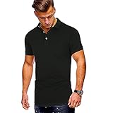 Kurzarm Herren Sommer Stretch Einfarbig Knöpfe Herren Shirt Slim Fit Casual Revers Komfortabel Basic Freizeithemden Workout Klassisch Herren Poloshirt H-Black M