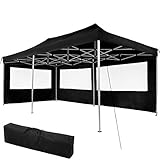 TecTake 800687 Aluminium Faltpavillon 6 x 3 m, klappbar, 100% WASSERDICHT, höhenverstellbar, mit 2 Seitenwänden, inkl. Spannseile, Heringe und Tasche – Diverse Farben - (Schwarz | Nr. 403159)