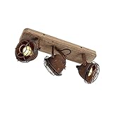 QAZQA - Industrie | Vintage | IndustrieSpot | Spotlight | Deckenspot | Deckenstrahler | Strahler | Lampe | Leuchte rostbraun mit Holz kippbar 3-flammig Spotbalken-Licht - Gina | Wohnzimmer | S