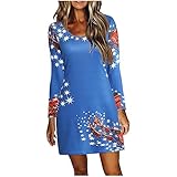 Damen Kleider Weihnachten Langarm Freizeitkleid Lässiges Pullover A Linie Kleid Mode Rundhals Blusenkleider Rentier Muster Minikleid Knielang Herbst Winter Jumper Lose Stretch Hemdk