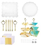 MOCOLOM 2 Satz Epoxidharz Formen für Ständern, 3 Stöckig Kuchenteller Kuchenständer Resin Silikonform Gießform mit Metallstange, Obst Tablett DIY Harz Mold für Handwerk Tortenständer Cupcake D