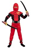 Magicoo Ninja Kostüm Kinder Jungen Gr 92 bis 140 Rot - Fasching Kinder Ninja Kostüm Kind (134/140)