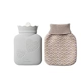 UKKO Wärmflasche Silikon Handwärmer Weiche Warmwassertasche Winter Kleine Kawaii Wasserflasche Gestrickte Abdeckung Wiederverwendbare Haushaltsgegenstände-Grey