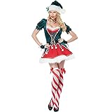 CJMDEH Weihnachten Kostüm Kleidung Frauen Set Rock Elegante Frau Weihnachten Süße Erwachsene Kostüm Kleid Grün Elf Cosplay Outfit Restaurant Hotel Studio Kellner Weihnachtskostüm,Rot,M