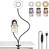LEDGLE 5W Led Ringlicht, Selfie Licht mit Handyhalter, Ring Light mit 1600K, 3000K, 6000K und Stufenloses Dimmen für Live Stream, YouTube, Live Makeup, Facebook, Samsung, Tablet, Laptop