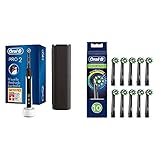 Oral-B PRO 2 2500 Black Edition Elektrische Zahnbürste/Electric Toothbrush mit visueller Andruckkontrolle, schwarz & CrossAction Black Edition Aufsteckbürsten mit CleanMaximiser-Borsten, 10 Stück