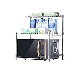 Shelf Küchenregal Mikrowellenherd Rack Edelstahl 2- Schichten Bodenmontierbar einstellbares Haken-Up-Aufbewahrungsregal-Gewürz-Rack-Badezimmer- Speicher organisieren Sie das Regal einfaches Rack