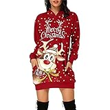 SHINEHUA Hoodie Damen Weihnachten Sweatshirt Kapuzenpullover Pulli Kleid Pullover Sweatjacke mit Tasche Oversize Langarm Oberteil Kapuzenpulli Weihnachtsk