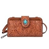 Lavawa Damen Crossbody Handtasche Klein Vintage Damen Geldbörse Verstellbar Sling Bag Türkis Concho Geprägt, braun,