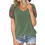 Zilosconcy Tunika Damen Große Größen Casual Tee Tops Bluse Sommer Kurzarm Damen Chiffon Bluse Sommer Basic Shirt Damen Sommershirts Damen V Ausschnitt Hemd Oberteile Frauen Mode Bunte B