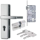 ABUS Türbeschlag Set aus Schutzgarnitur DR/DR silber Einsteckschloss Türzylinder C73 28/34 mm inkl. 3 Schlüssel als Grundausstattung für Wohnungseingangstü
