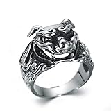 DZXCB Herren Edelstahl Gothic Hund Schädel Kopf Ring Vintage Edelstahl Pixiu Hundekopf Ring Bully Hell Beast,7