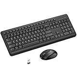 YOKOO Kabellose Tastatur und Maus, AHGUEP 2,4 G USB Full-Size Tastatur Maus Combo, leise Tastatur Maus Set, 3 Level DPI Wireless Maus für Computer, Desktop, PC, Laptop, Mac (schwarz)