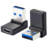 90 Grad USB A Stecker auf USB C Buchse, 90 Grad USB 3.0 auf Typ C Kabelverbinder, unterstützt unidirektionale Seiten 5 Gbit/s und Datenübertragung, für Laptops, Telefone, PC-2 Stück (hoch/hoch)