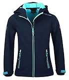 Trollkids Mädchen Softshell Jacke Trollfjord, Marineblau/Mint, Größe 140