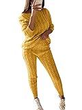 Minetom Damen 2 Stück Strickanzug Bekleidung Set Outfits Aus Langarm Schulterfrei Strickpullover Und Paket Hüfte Hosen Beiläufig Outfit Freizeitanzug Sportanzug Loungewear Pullover Suit Gelb XS