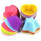 LKE Muffinform Silikon, 24 Stück Wiederverwendbare Umweltfreundliche Backförmchen, Darunter 4 Verschiedene Formen und 6 Farben von Cupcake Formen Geeignet für Geschirrspü