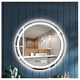 CGDX Led Badspiegel, Dekorative Wandspiegel, Runder Badspiegel Mit Led Beleuchtung, Beleuchtung, Dreifarbiges Licht + Stufenloses Dimmen + Double Touch + Entnebelung + Zeit, Wandmontag
