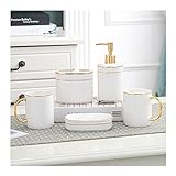 Seifenspender Keramik 5-teiliges Seifenspender Home Badezimmer Schlafzimmer Kulturwaren Set Liquid Lotion Flasche /Mundwasser Tasse /Zahnbürstenhalter/Seifenschale Soap Dispenser ( Color : White )