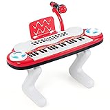 GOPLUS 37 Tasten Kinderklavier, Kinder Keyboard mit Mikrofon & Notenständer, Spielzeug Piano mit Licht, Aufnahme- und Wiedergabe- Funktion, 8 Töne & 8 Rhythmen, inkl. Noten (Rot)