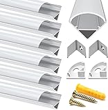 Chesbung LED Aluminium Profil 1m, 6er Pack in V-Form für LED-Strips/Band bis 12 mm) inkl. Abdeckungen in milchig-weiß, Endkappen, und Montag