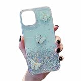 TYWZ Funkeln Handyhülle für iPhone 13 Pro Max,Klar Diamant Glitzer Bling Star Schutzhülle Mädchen Frauen Soft TPU Crystal Hülle-Schmetterling,Grü